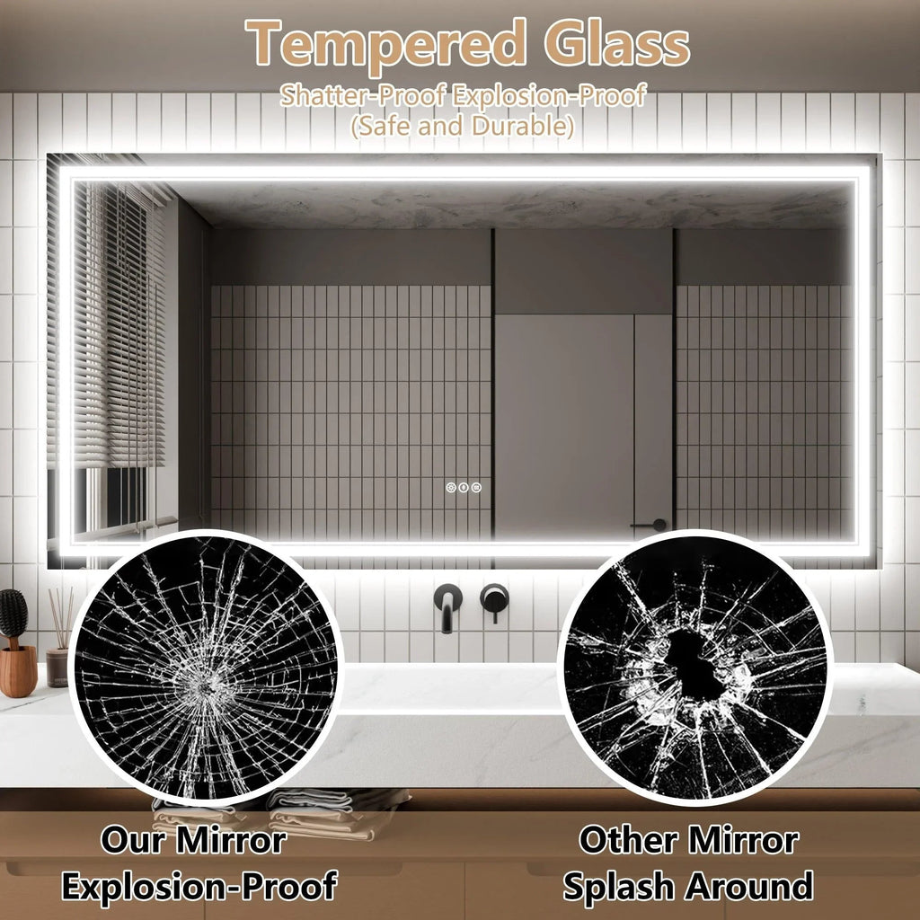GlareGuard Anti-Fog Bathroom Dimmable Led Mirror Backlit Illuminated Mirror Touch Switch