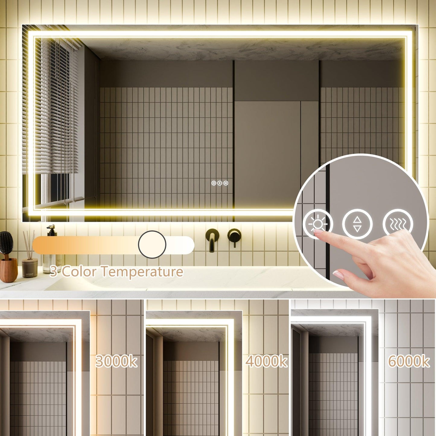 GlareGuard Anti-Fog Bathroom Dimmable Led Mirror Backlit Illuminated Mirror Touch Switch