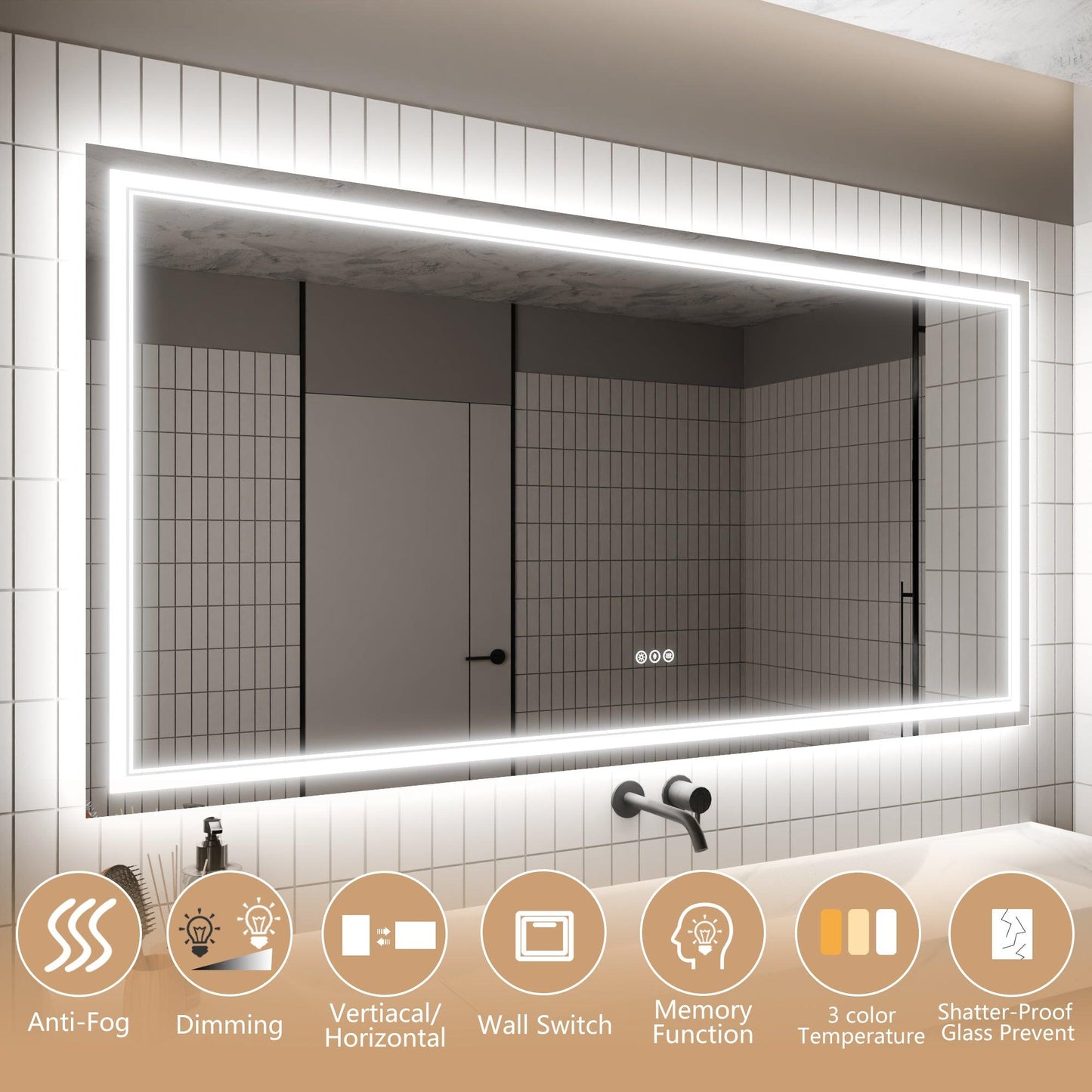 GlareGuard Anti-Fog Bathroom Dimmable Led Mirror Backlit Illuminated Mirror Touch Switch