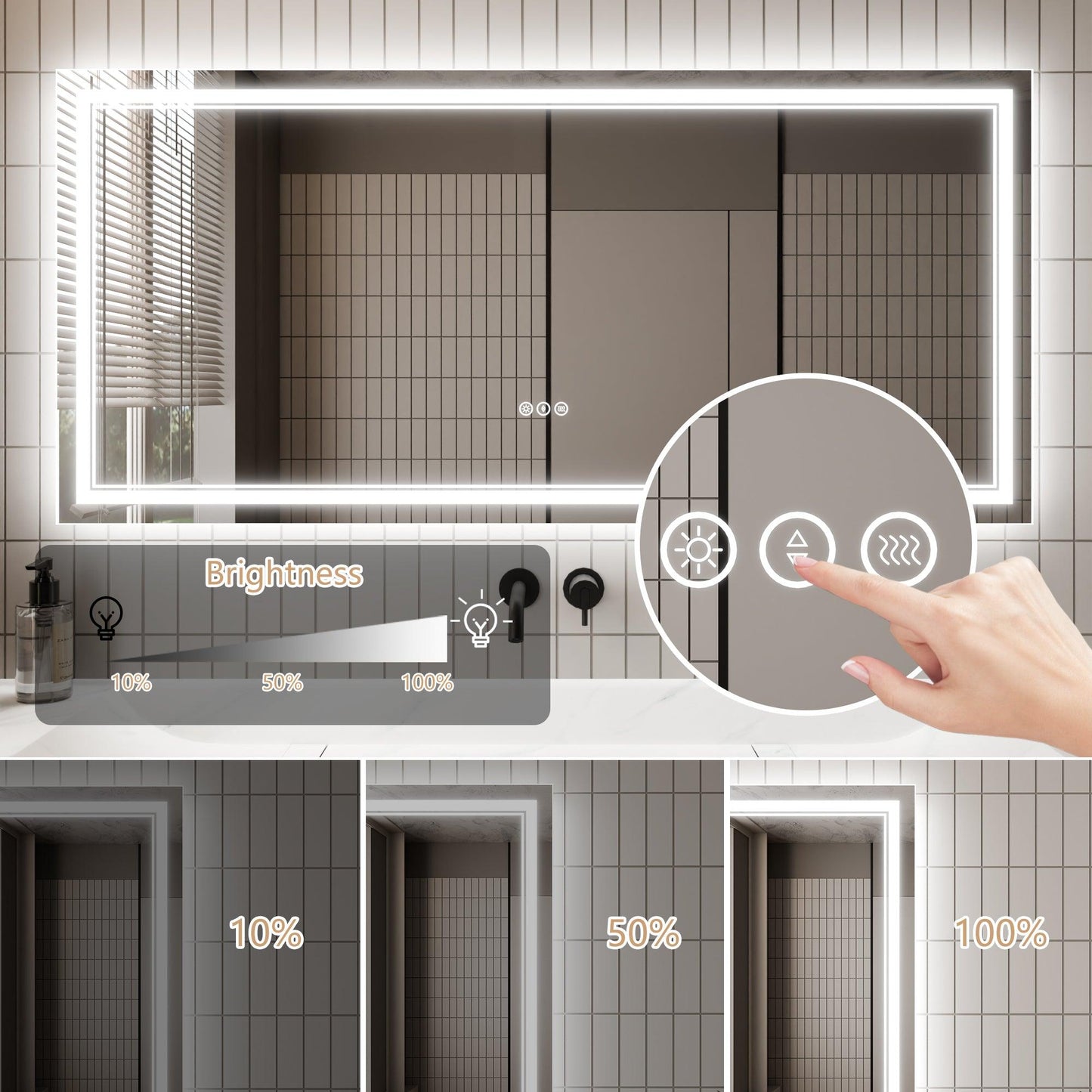 GlareGuard Anti-Fog Bathroom Dimmable Led Mirror Backlit Illuminated Mirror Touch Switch