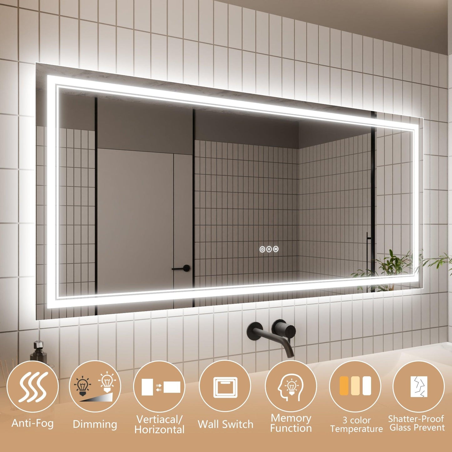 GlareGuard Anti-Fog Bathroom Dimmable Led Mirror Backlit Illuminated Mirror Touch Switch