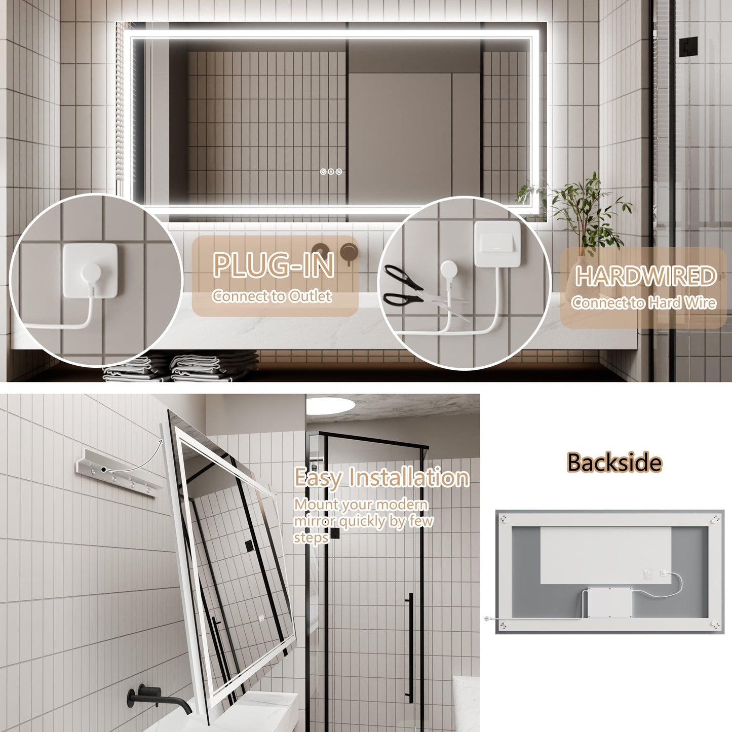 GlareGuard Anti-Fog Bathroom Dimmable Led Mirror Backlit Illuminated Mirror Touch Switch