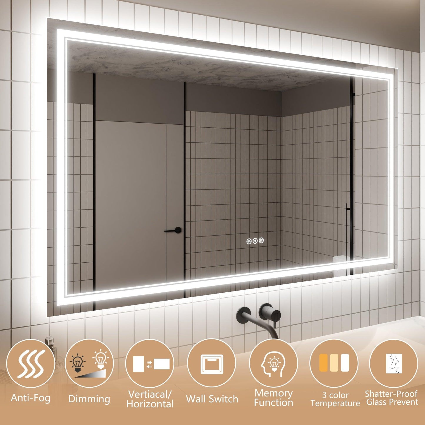 GlareGuard Anti-Fog Bathroom Dimmable Led Mirror Backlit Illuminated Mirror Touch Switch