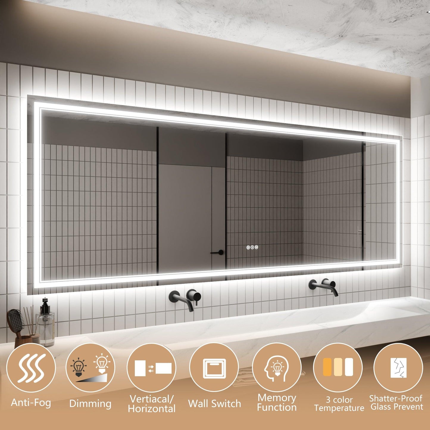 GlareGuard Anti-Fog Bathroom Dimmable Led Mirror Backlit Illuminated Mirror Touch Switch