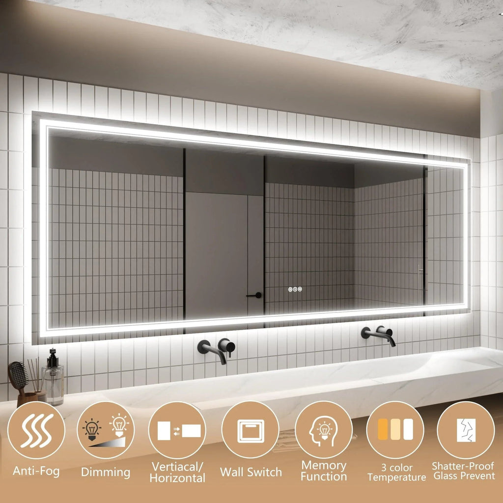GlareGuard Anti-Fog Bathroom Dimmable Led Mirror Backlit Illuminated Mirror Touch Switch
