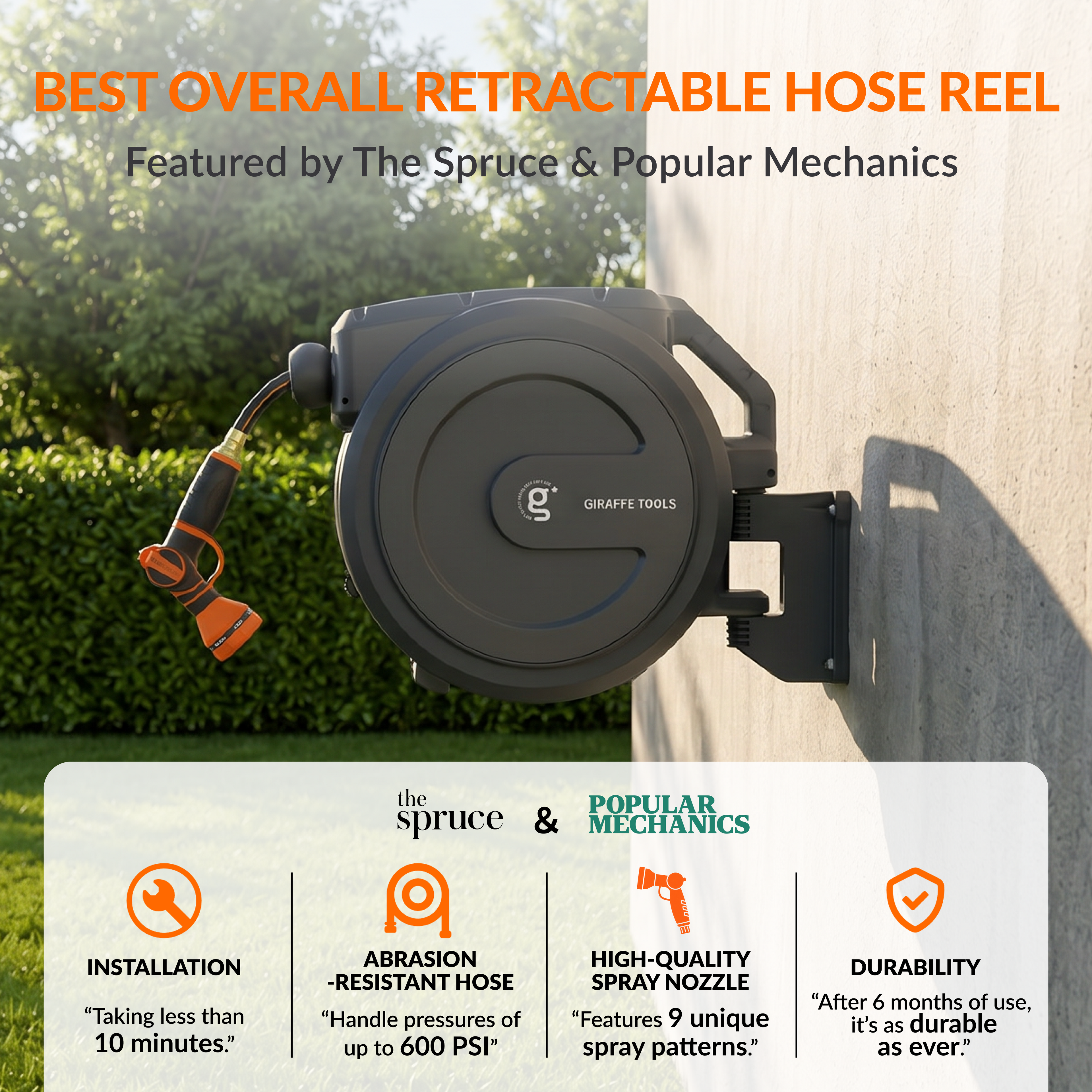 Retractable Garden Hose Reel-1/2in-100ft
