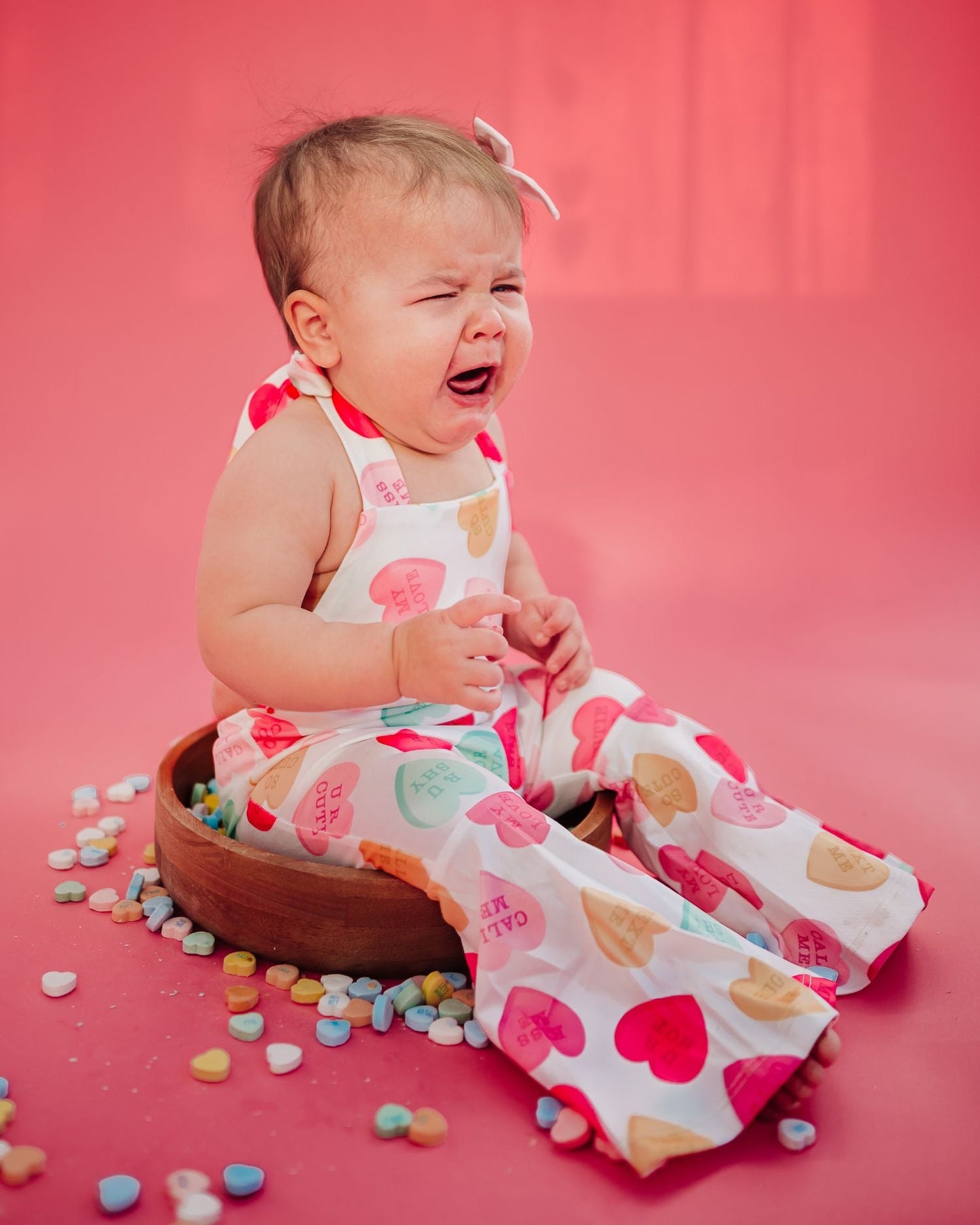 Andi Pleated Bell Bottom Jumpsuit - Conversation Hearts