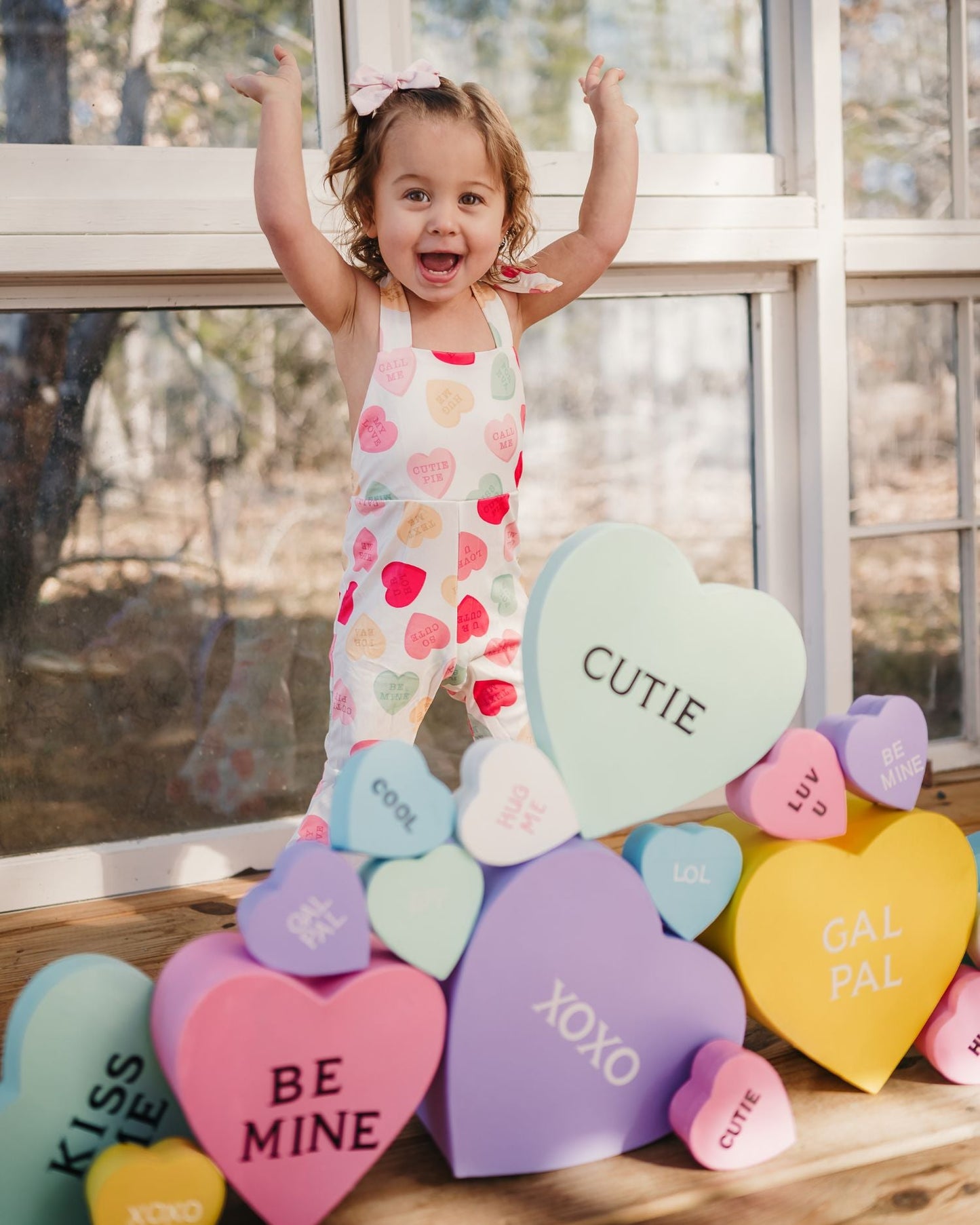 Andi Pleated Bell Bottom Jumpsuit - Conversation Hearts