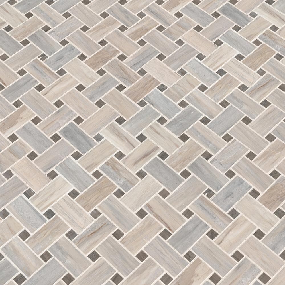 Angora Basketweave 12" x 12" Polished Marble Mesh-Mounted Mosaic Tile Pattern - MSI Collection