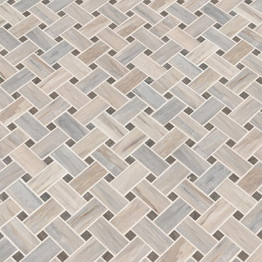 Angora Basketweave 12" x 12" Polished Marble Mesh-Mounted Mosaic Tile Pattern - MSI Collection