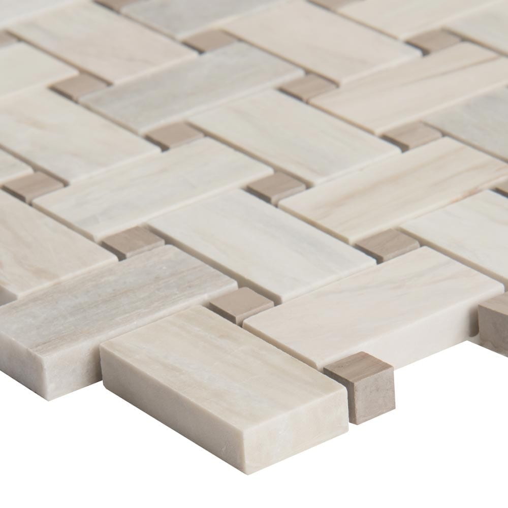 Angora Basketweave 12" x 12" Polished Marble Mesh-Mounted Mosaic Tile Pattern - MSI Collection