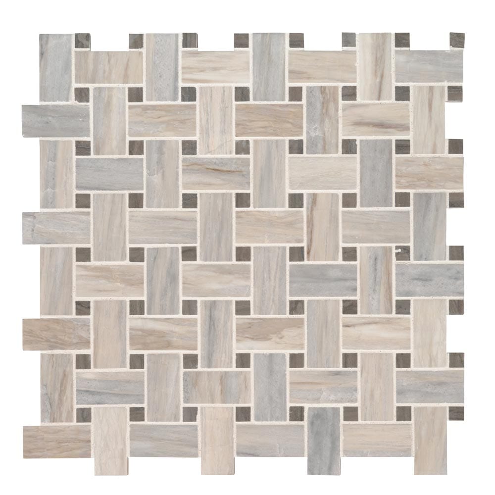 Angora Basketweave 12" x 12" Polished Marble Mesh-Mounted Mosaic Tile Pattern - MSI Collection
