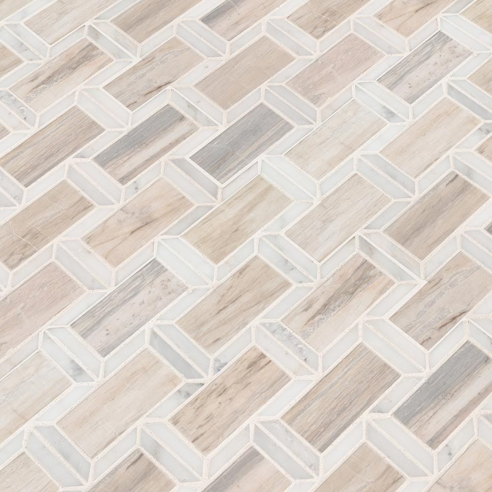 Angora Framework 12" x 12" Polished Marble Mesh-Mounted Mosaic Tile 2" x 4"- MSI Collection