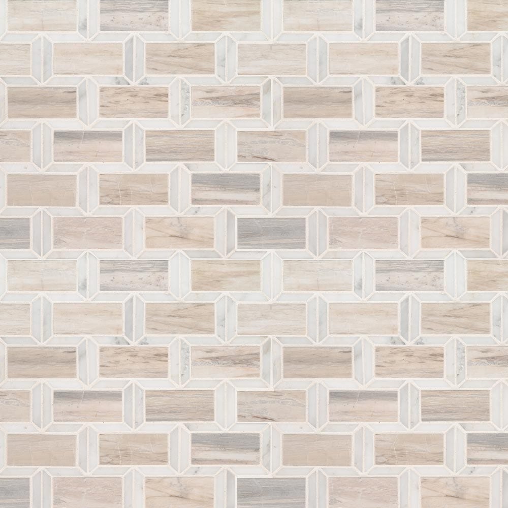 Angora Framework 12" x 12" Polished Marble Mesh-Mounted Mosaic Tile 2" x 4"- MSI Collection