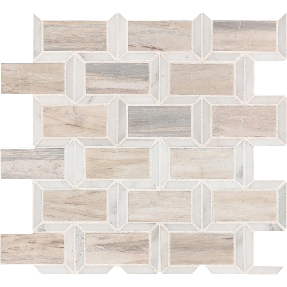 Angora Framework 12" x 12" Polished Marble Mesh-Mounted Mosaic Tile 2" x 4"- MSI Collection