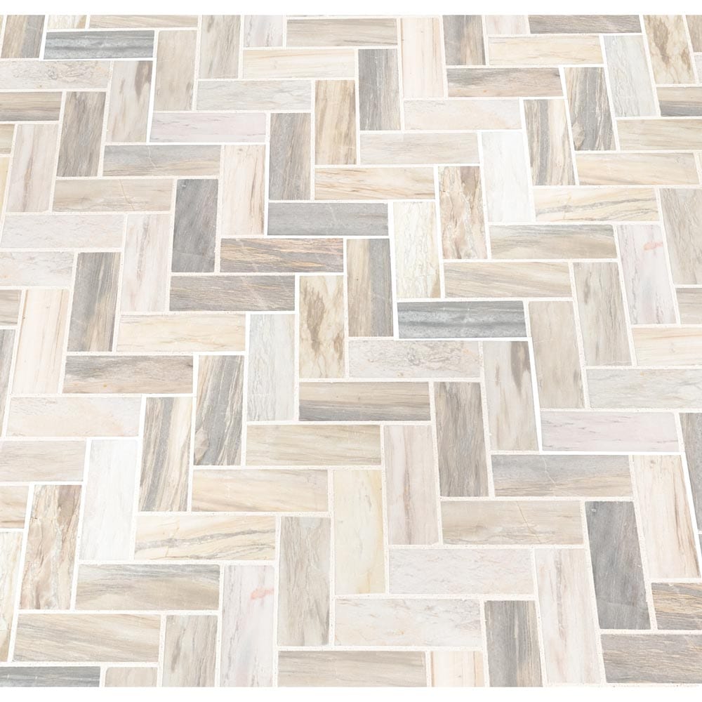 Angora Herringbone 12" x 12" Polished Marble Mesh-Mounted Mosaic Tile Pattern-MSI Collection