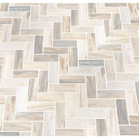 Angora Herringbone 12" x 12" Polished Marble Mesh-Mounted Mosaic Tile Pattern-MSI Collection