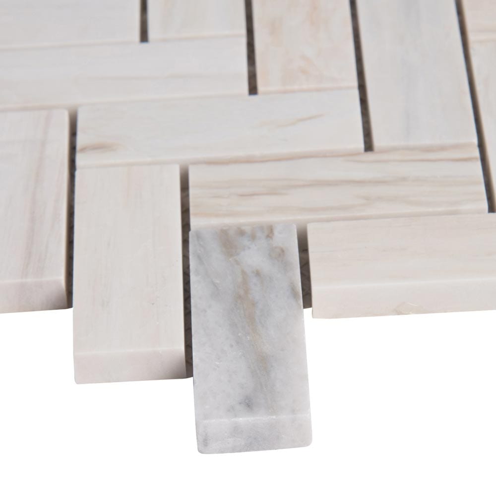Angora Herringbone 12" x 12" Polished Marble Mesh-Mounted Mosaic Tile Pattern-MSI Collection