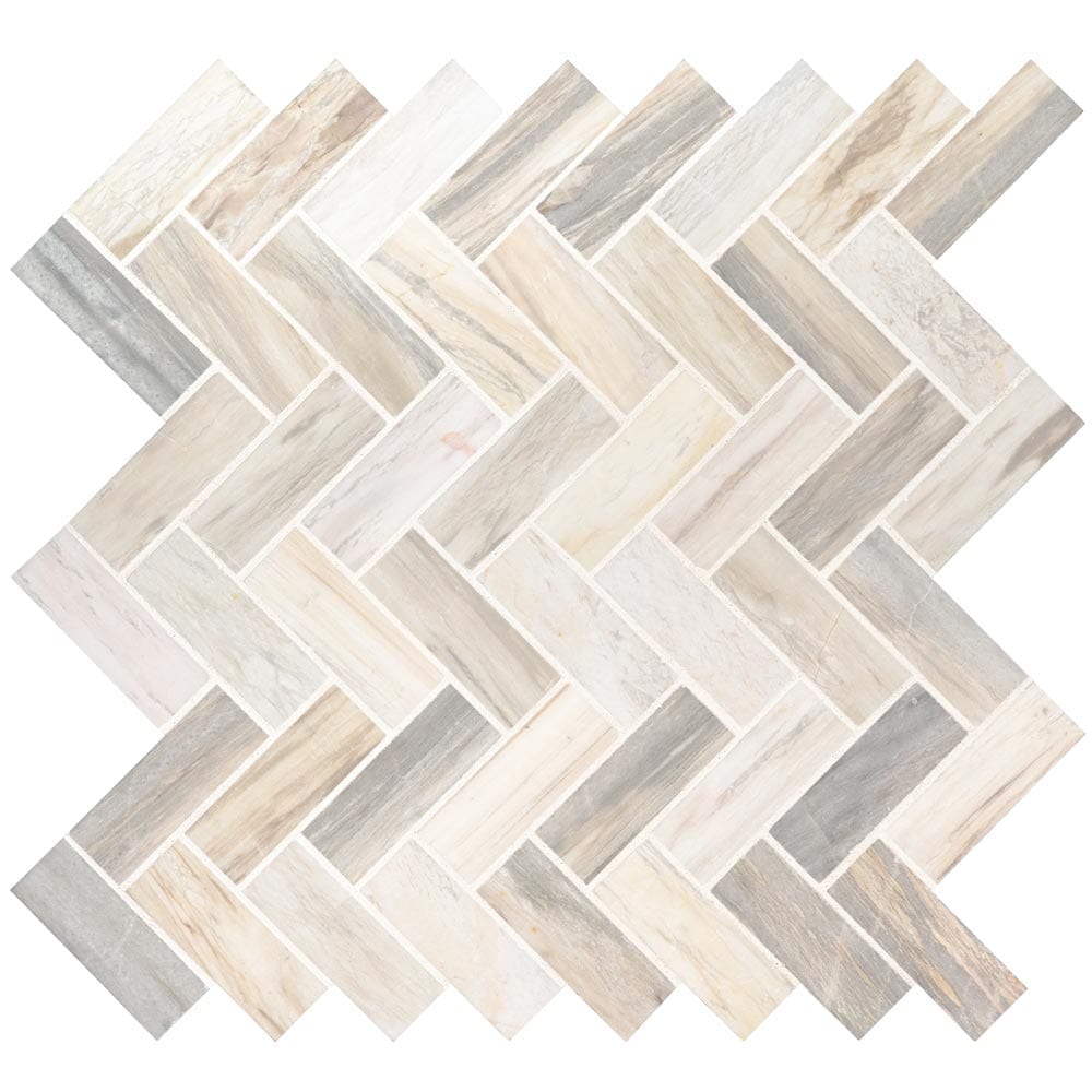 Angora Herringbone 12" x 12" Polished Marble Mesh-Mounted Mosaic Tile Pattern-MSI Collection