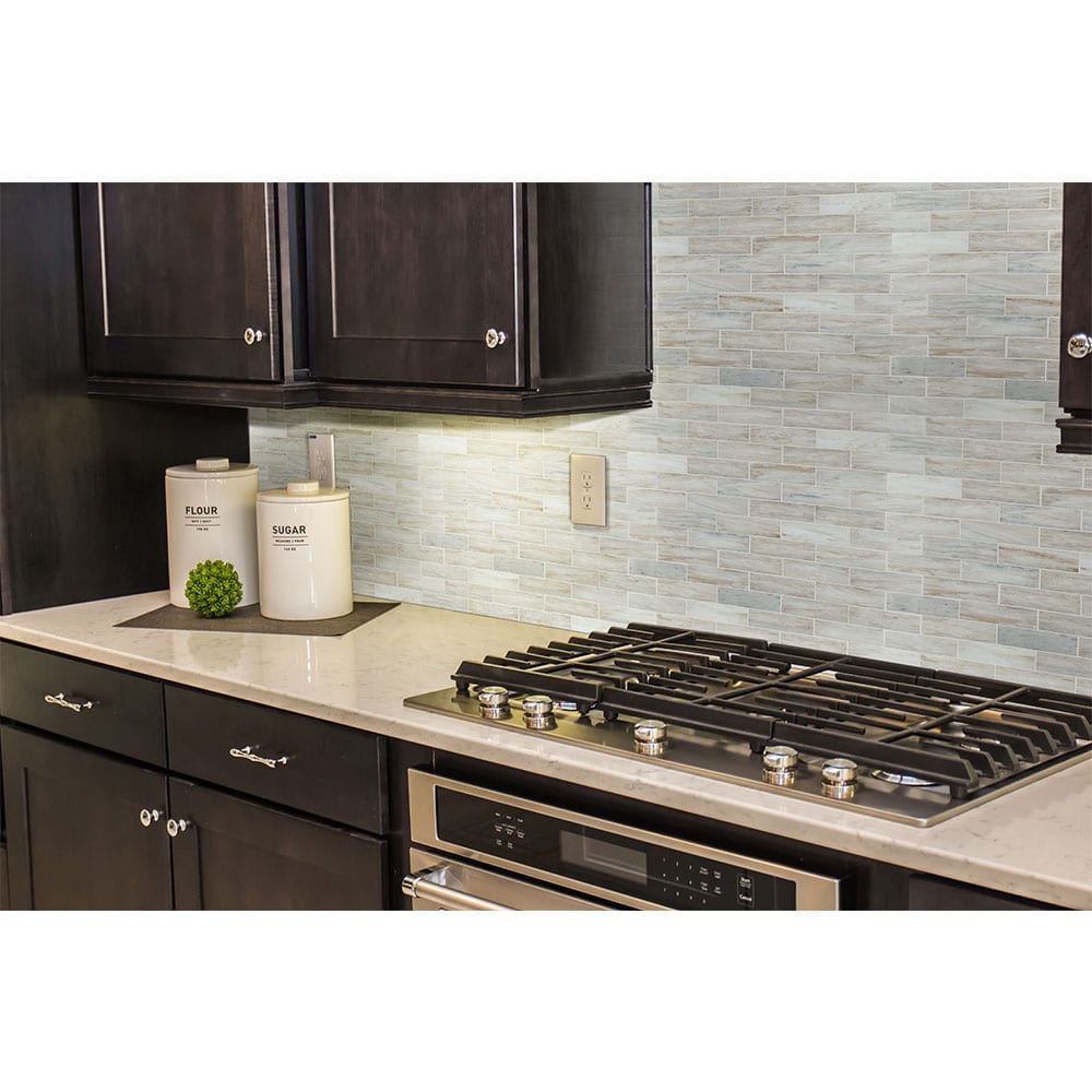 Angora Subway 11.81"x11.81" Polished Marble Mesh-Mounted Mosaic Tile 2"x6" - MSI Collection