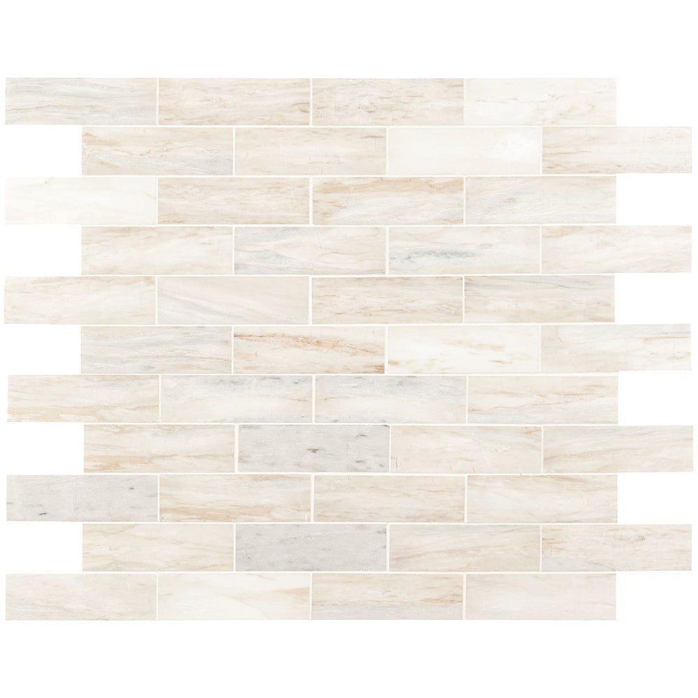 Angora Subway 11.81"x11.81" Polished Marble Mesh-Mounted Mosaic Tile 2"x6" - MSI Collection