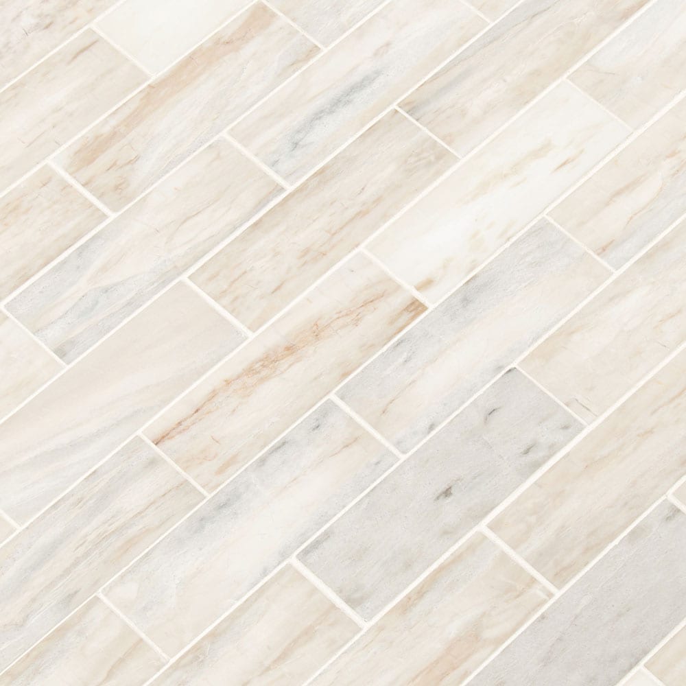 Angora Subway 11.81"x11.81" Polished Marble Mesh-Mounted Mosaic Tile 2"x6" - MSI Collection