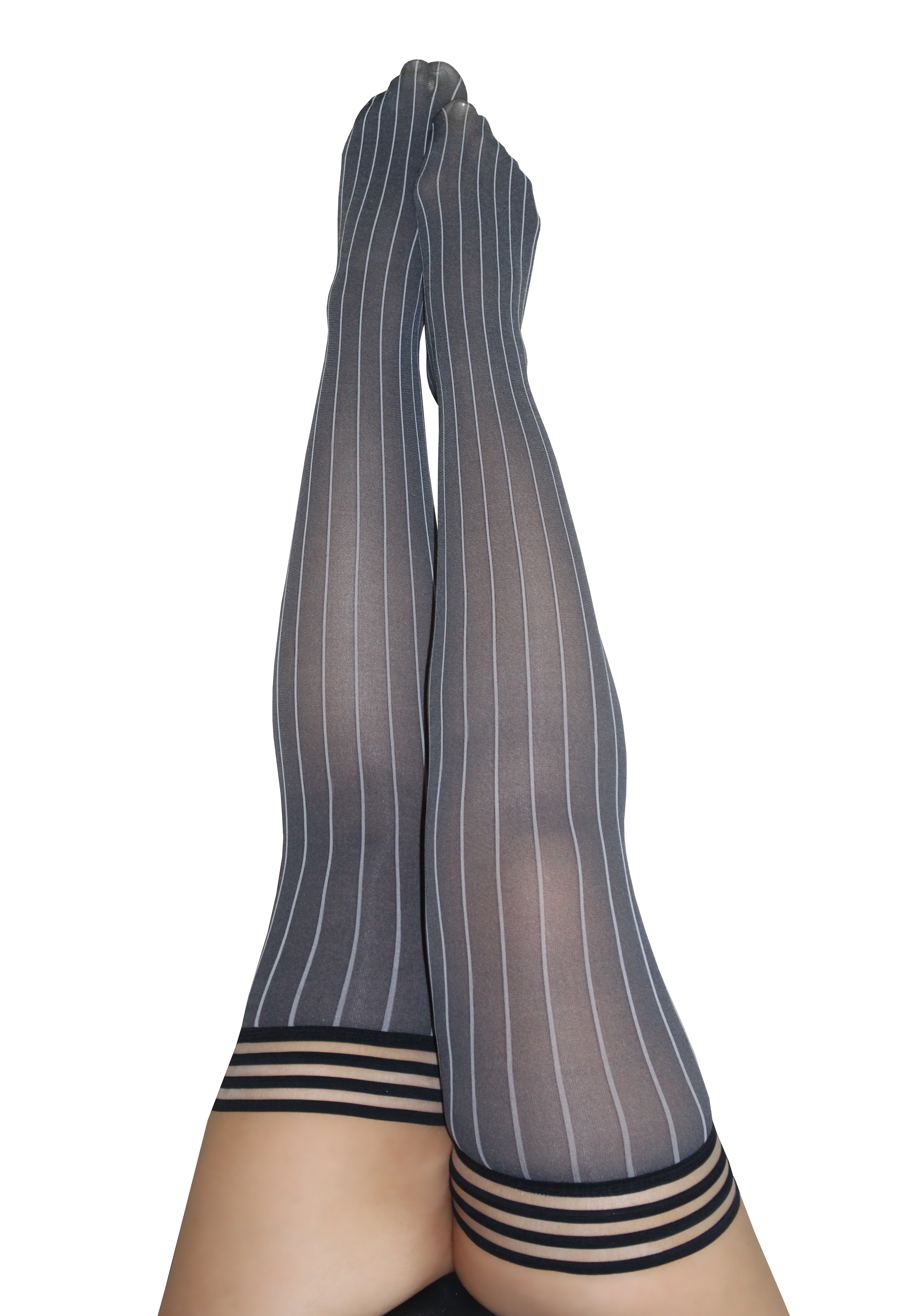 Annabelle: All Work, All Play Pinstripe Thigh Highs. Petite to Plus Size