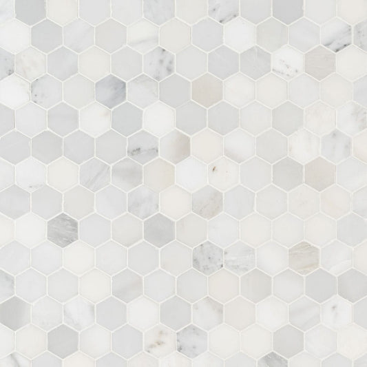 Arabescato Carrara 11.75"x12" Honed Marble Mesh-Mounted Mosaic Tile 2"Hexagon - MSI Collection