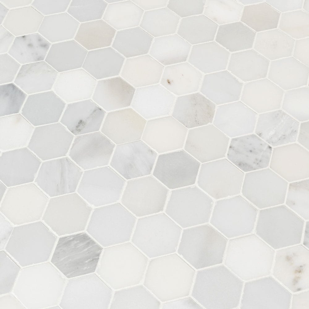 Arabescato Carrara 11.75"x12" Honed Marble Mesh-Mounted Mosaic Tile 2"Hexagon - MSI Collection