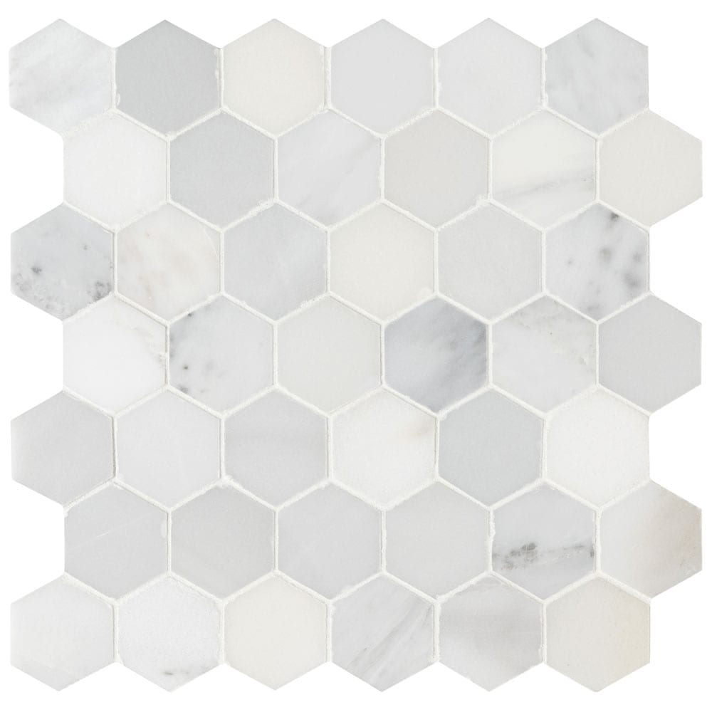 Arabescato Carrara 11.75"x12" Honed Marble Mesh-Mounted Mosaic Tile 2"Hexagon - MSI Collection