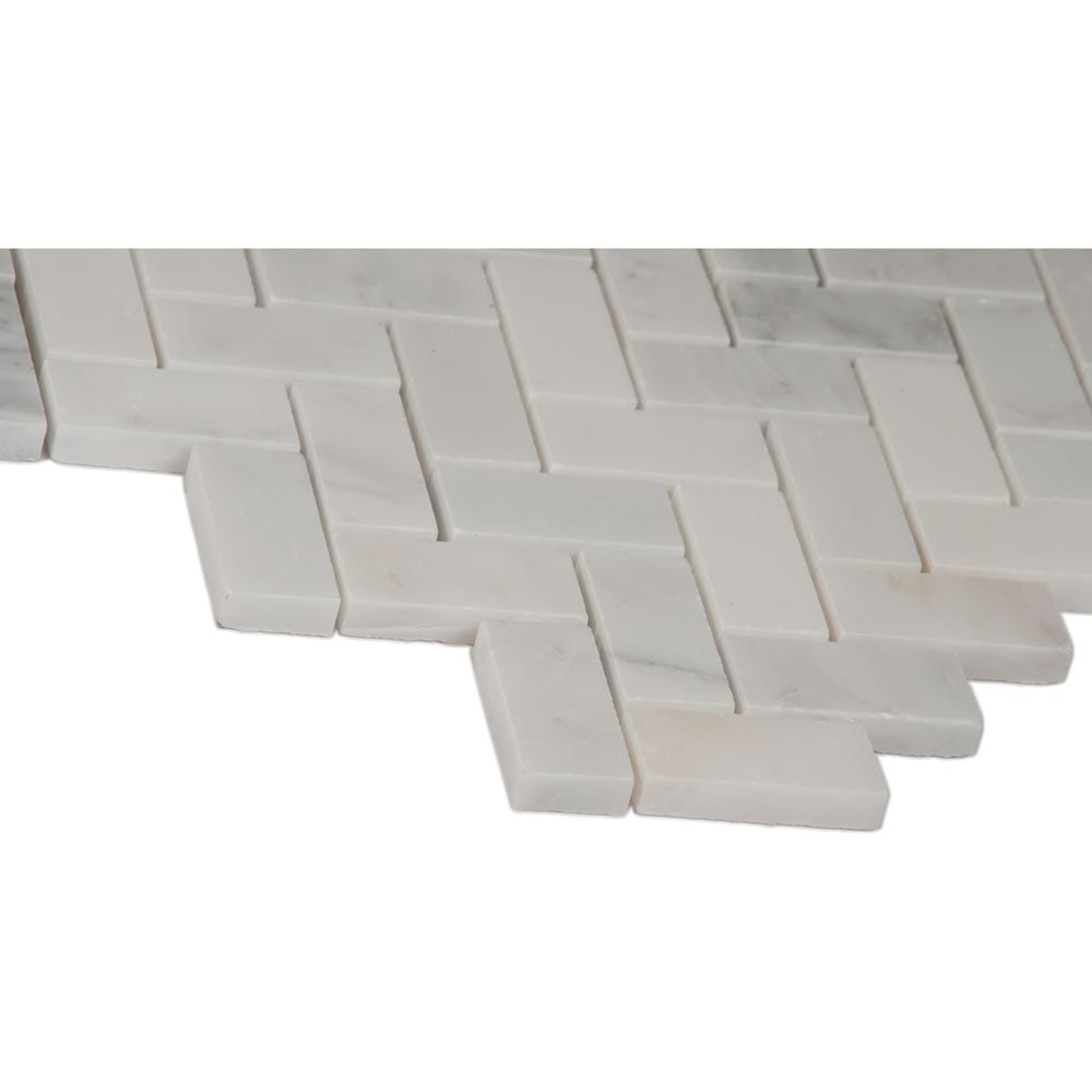 Arabescato Carrara Herringbone Pattern 11.63" x 11.63" Honed Marble Mesh-Mounted Mosaic Tile Pattern-MSI Collection