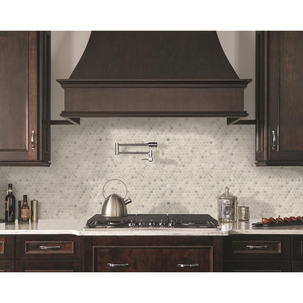 Arabescato Carrara Hexagon 11.1" x 11.5" Honed Marble Mesh-Mounted Mosaic Tile Hexagon- MSI Collection