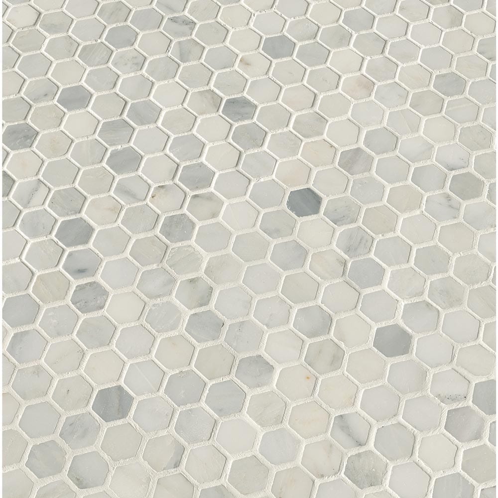 Arabescato Carrara Hexagon 11.1" x 11.5" Honed Marble Mesh-Mounted Mosaic Tile Hexagon- MSI Collection
