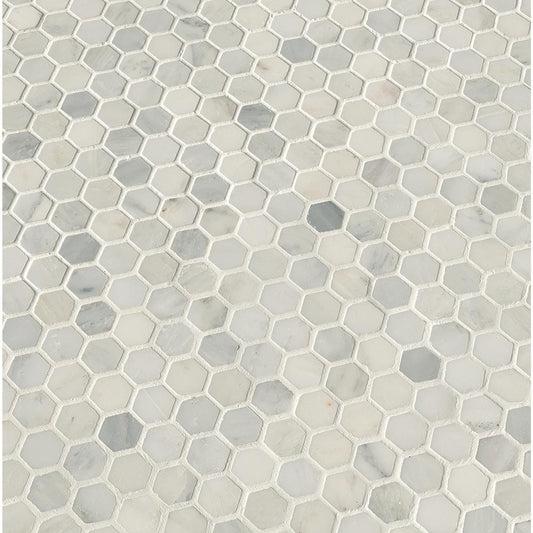 Arabescato Carrara Hexagon 11.1" x 11.5" Honed Marble Mesh-Mounted Mosaic Tile Hexagon- MSI Collection