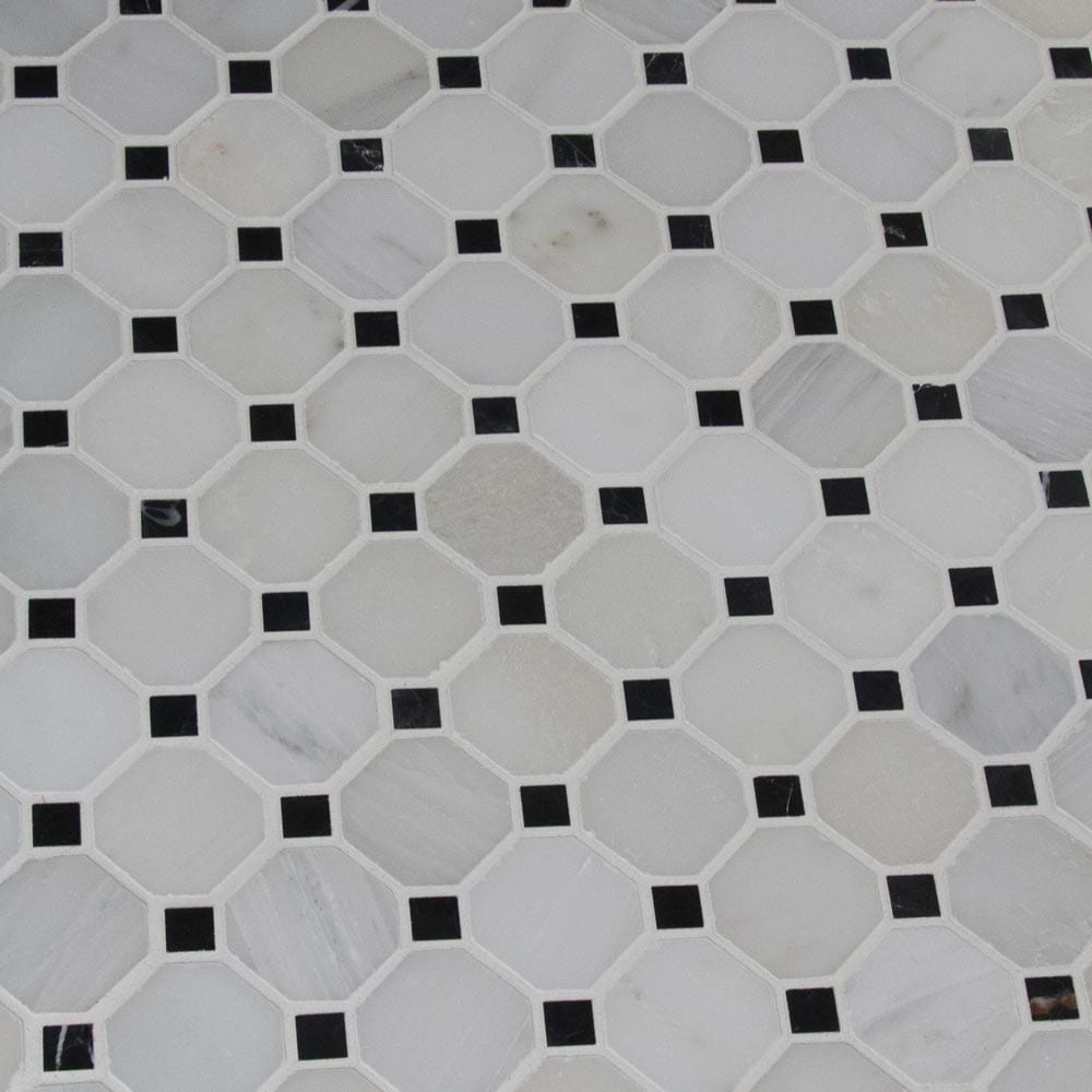 Arabescato Carrara Octagon 12" x 12" Honed Marble Mesh-Mounted Mosaic Tile 2" Octagon- MSI Collection
