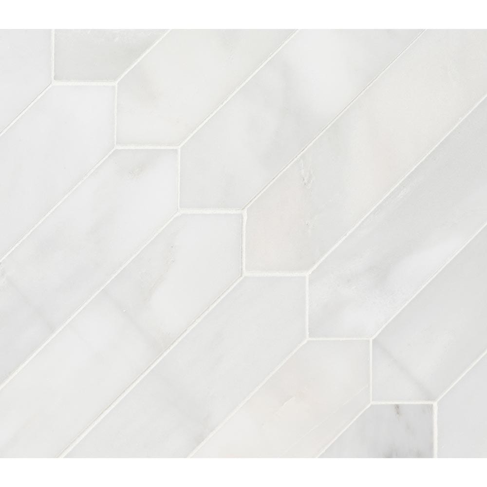 Arabescato Carrara Pickett 10.63" x 12" Honed Marble Mesh-Mounted Mosaic Tile 3" x 12"- MSI Collection