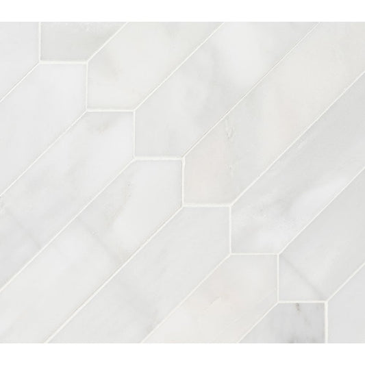 Arabescato Carrara Pickett 10.63" x 12" Honed Marble Mesh-Mounted Mosaic Tile 3" x 12"- MSI Collection