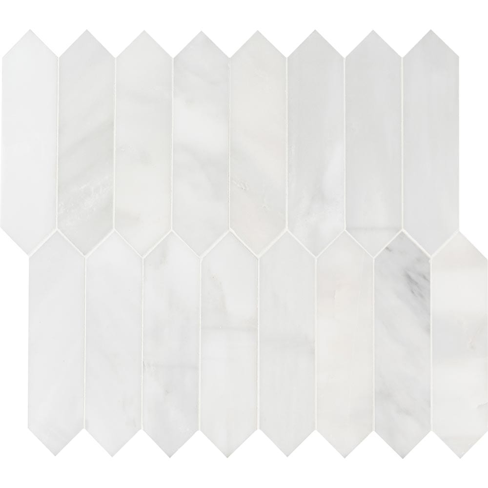 Arabescato Carrara Pickett 10.63" x 12" Honed Marble Mesh-Mounted Mosaic Tile 3" x 12"- MSI Collection