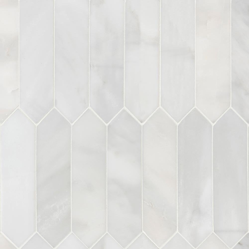 Arabescato Carrara Pickett 10.63" x 12" Honed Marble Mesh-Mounted Mosaic Tile 3" x 12"- MSI Collection