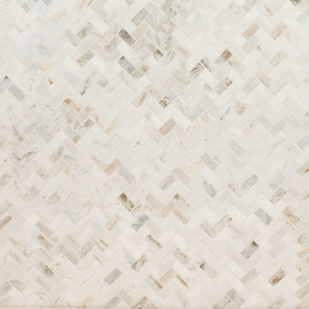 Arabescato Venato White 1"x2" Herringbone Honed Marble Mesh Mounted Mosaic Tile - MSI Collection