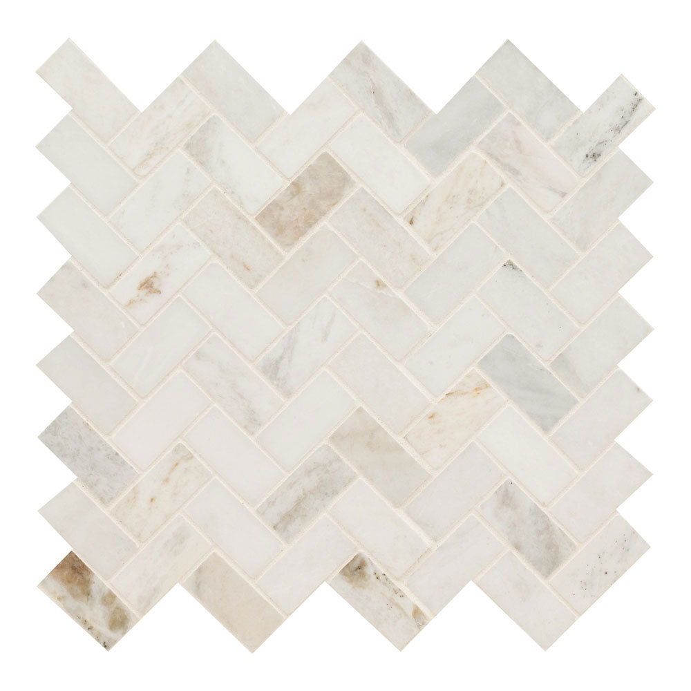 Arabescato Venato White 1"x2" Herringbone Honed Marble Mesh Mounted Mosaic Tile - MSI Collection