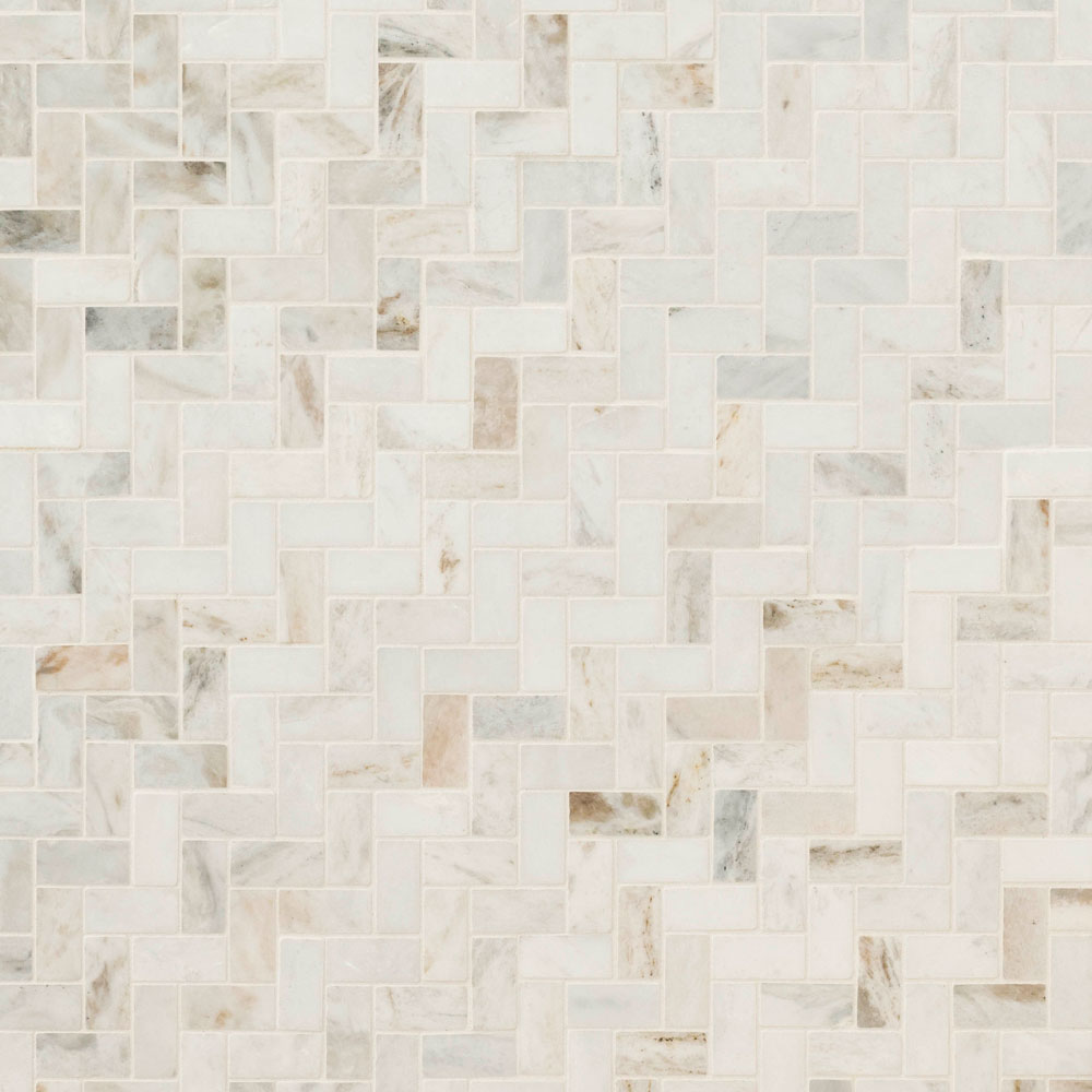 Arabescato Venato White 1"x2" Herringbone Honed Marble Mesh Mounted Mosaic Tile - MSI Collection