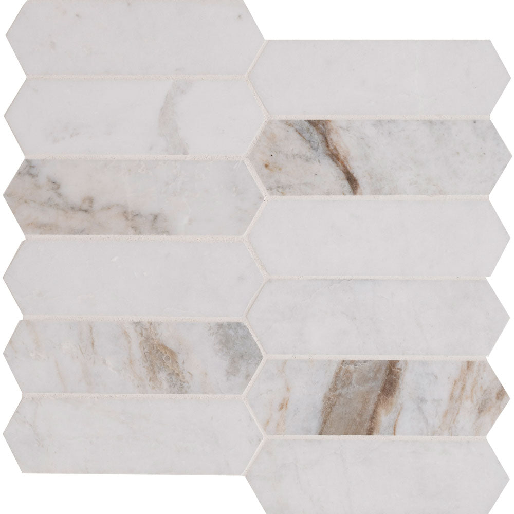 Arabescato Venato White Picket 11.73"x12" Honed Marble Mesh Mounted Mosaic Tile - MSI Collection