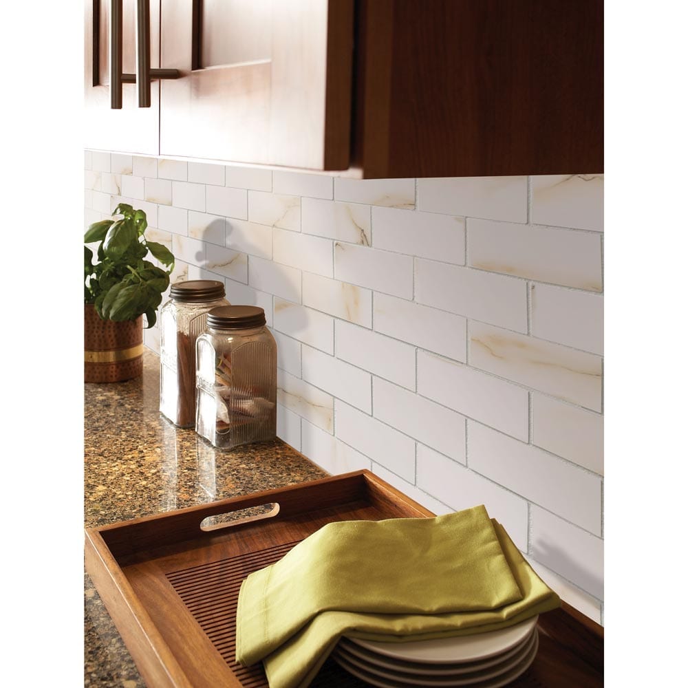 Aria Bianco 12"x12" Polished Porcelain Mesh-Mounted Mosaic Tile 2"x4"- MSI Collection