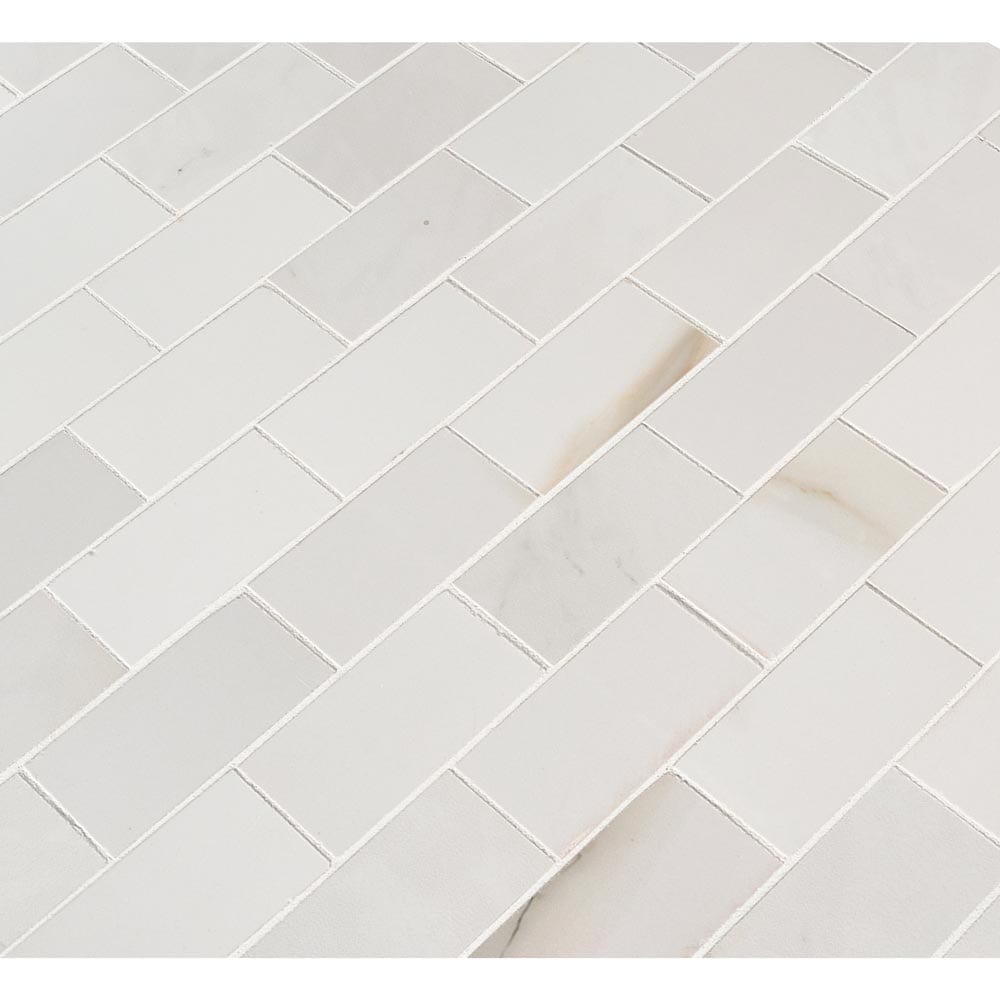 Aria Bianco 12"x12" Polished Porcelain Mesh-Mounted Mosaic Tile 2"x4"- MSI Collection