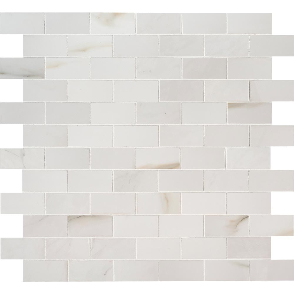 Aria Bianco 12"x12" Polished Porcelain Mesh-Mounted Mosaic Tile 2"x4"- MSI Collection