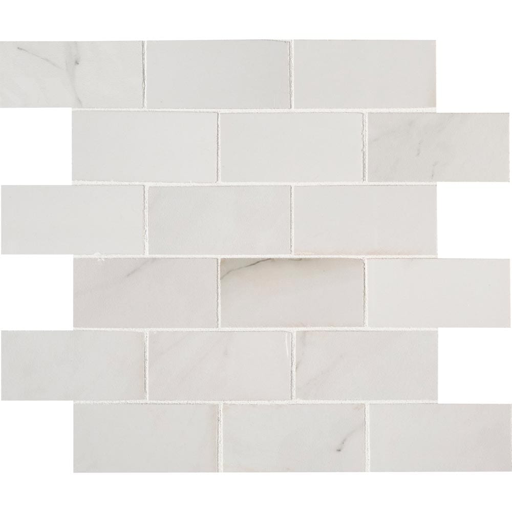Aria Bianco 12"x12" Polished Porcelain Mesh-Mounted Mosaic Tile 2"x4"- MSI Collection