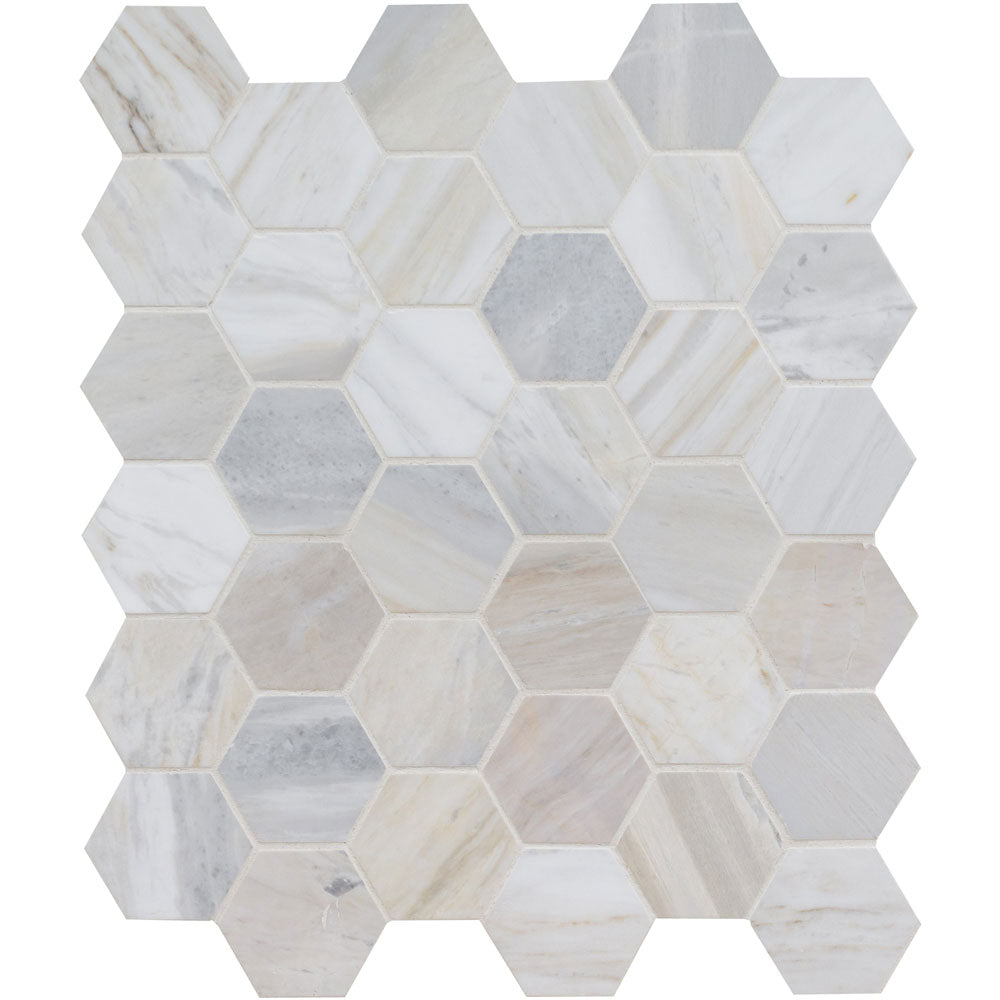 Athena Gold 12"x11.3" Marble 2" Hexagon Honed Mesh Mounted Mosaic Tile - MSI Collection