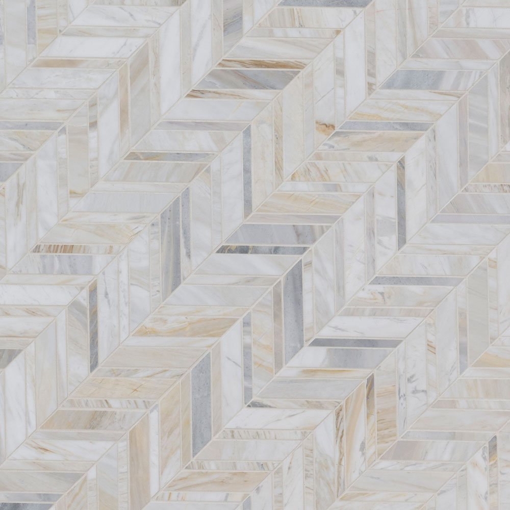 Athena Gold Chevron 11.81"x11.81"  Honed Marble Mesh Mounted Mosaic Tile - MSI Collection