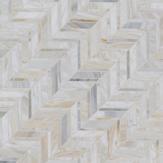 Athena Gold Chevron 11.81"x11.81"  Honed Marble Mesh Mounted Mosaic Tile - MSI Collection